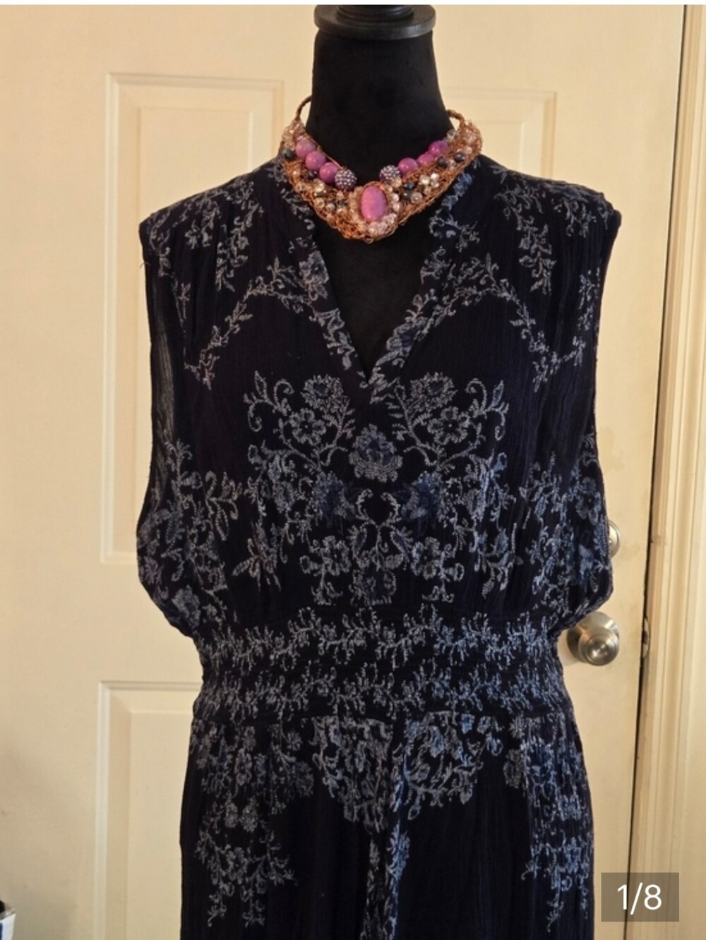 Bila Navy Blue India Motif Print Sleeveless Maxidress - Picture 2 of 11